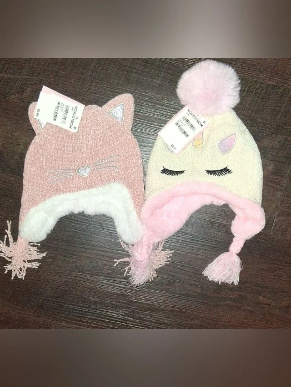 Nordstrom Kids Pink Cat & Cream Unicorn Plush Earflap Hats